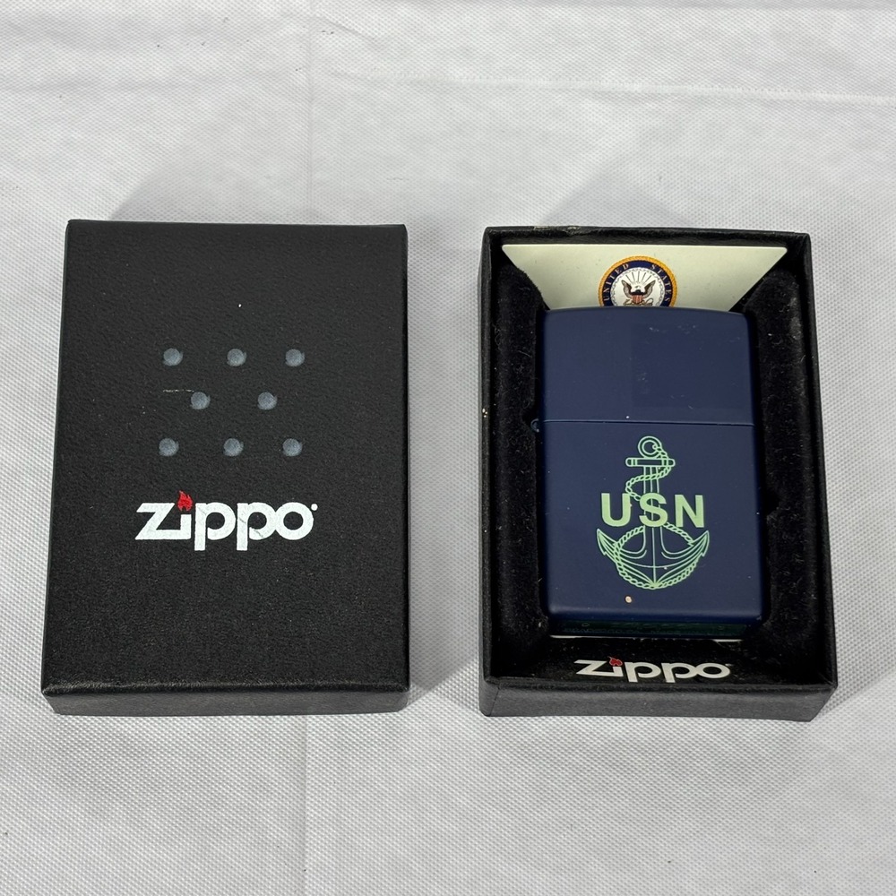 Zippo US Navy Anchor Blue Matte Lighter USN Made in USA 9002 NEW
